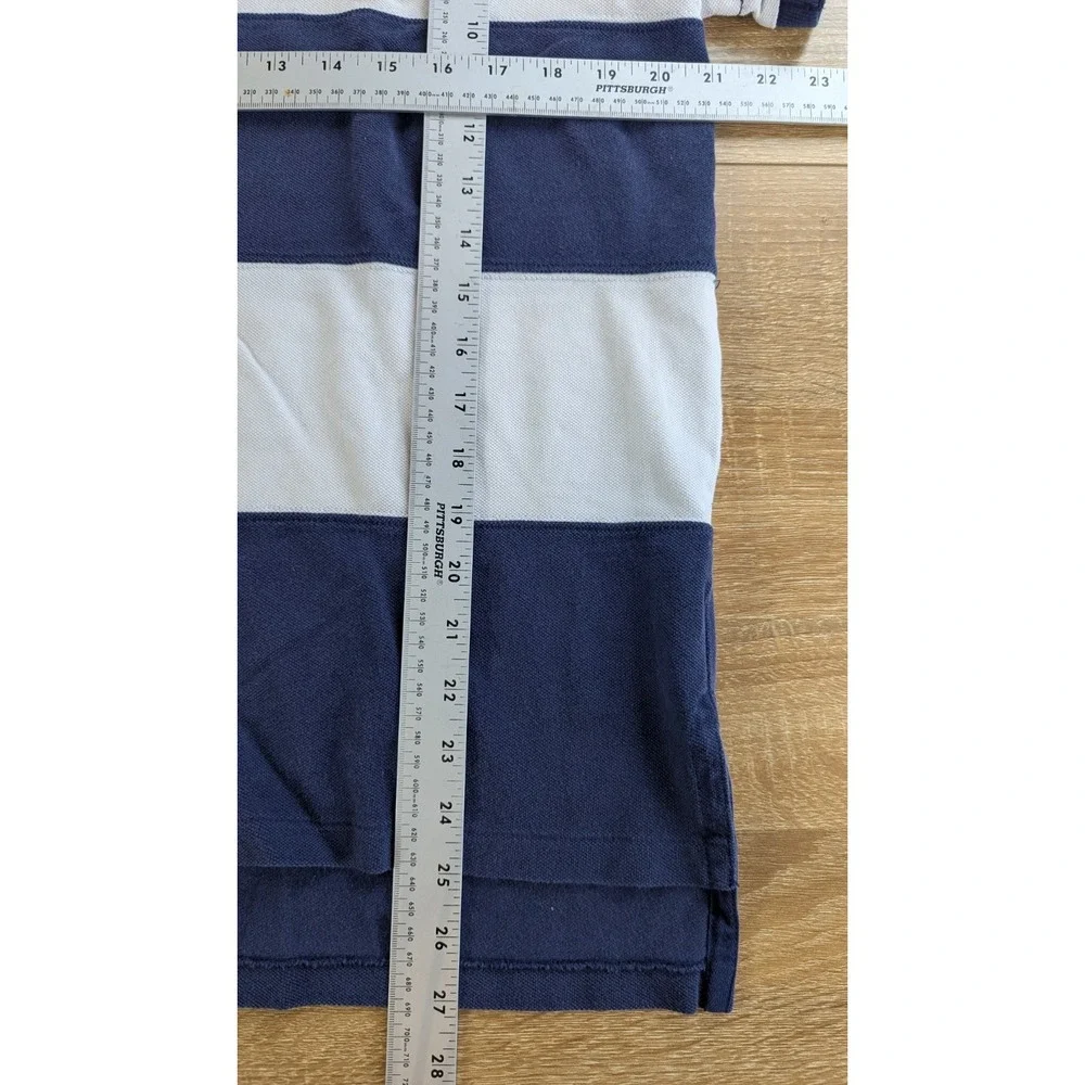 Polo Ralph Lauren Big Pony Mens L Custom Fit Rugby Stripe Crest Shirt Navy White